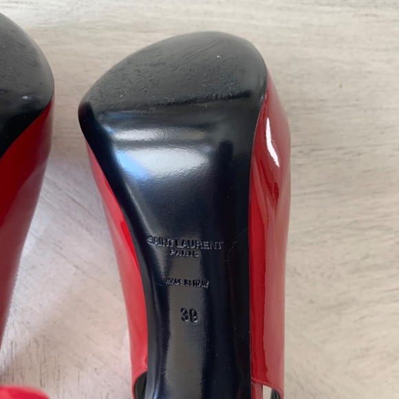 Saint Laurent Paris Red Patent Leather Platform Sling Backs sz 39 - Picture 7 of 8